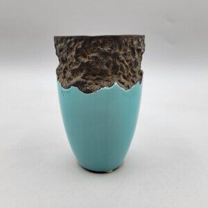 Ceramic Vase or Toothbrush Holder Mixed Textures Turquoise Glaze